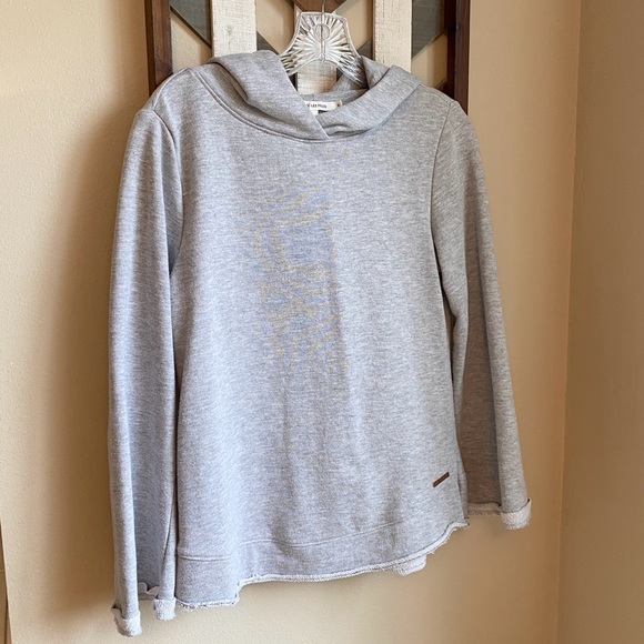 VGUC S AVEC LES FILLES Gray Heather Bell Sleeve Hoodie Sweatshirt Raw Layer Cuff - Picture 1 of 16